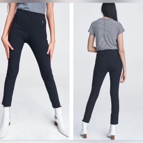 NWOT Rag & Bone Simone Pants Equestrian Stretch Navy Red Zipper Pockets Crop 2 - Picture 4 of 12
